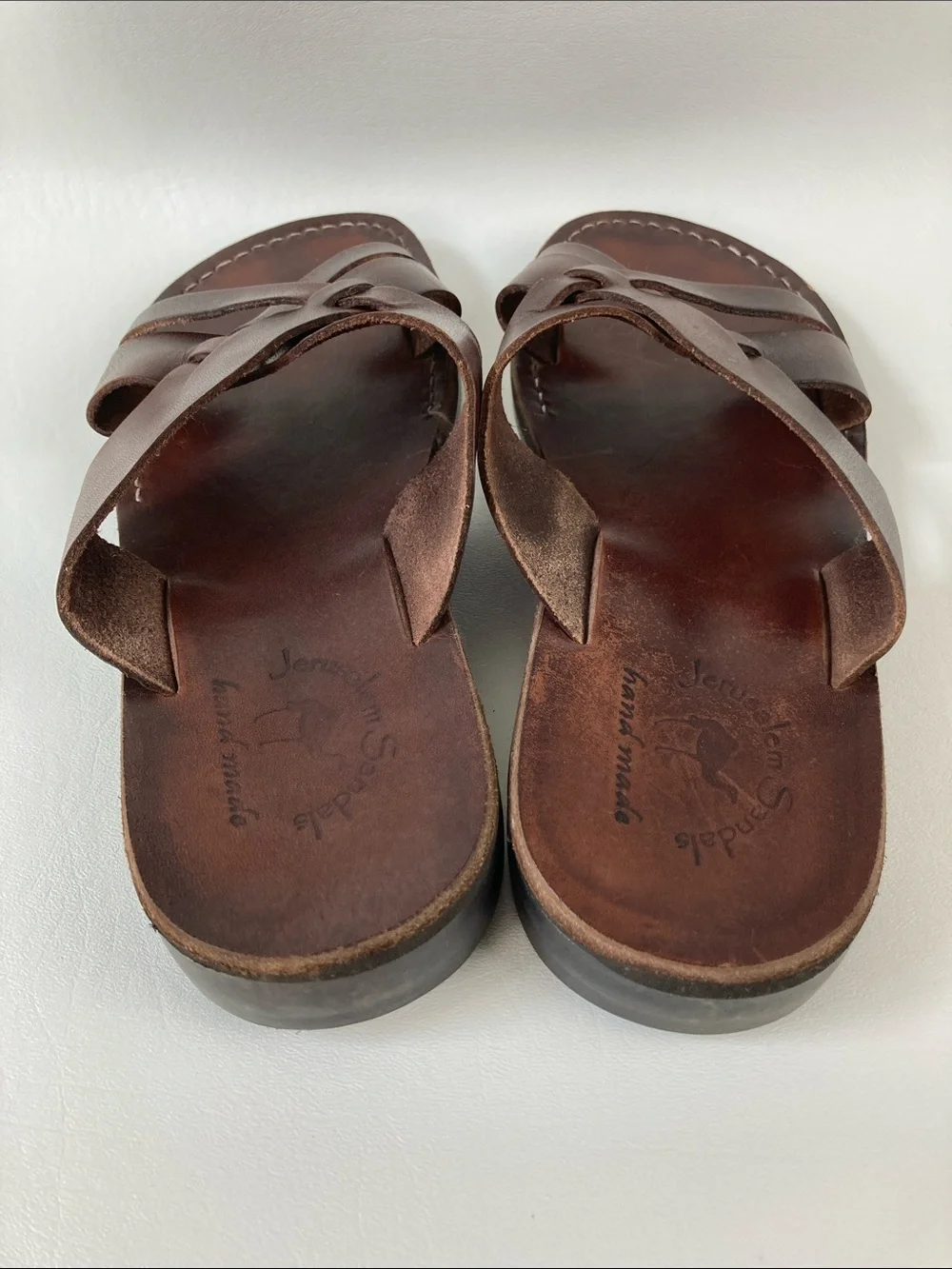 Jerusalem Sandals Men's Brown Leather Cross-Strap Sandals, Size EU44 / 11